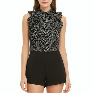 NWT ASOS Lace Overlay Statement Bow Dressy Sleeveless Romper Size 10 Runs Small